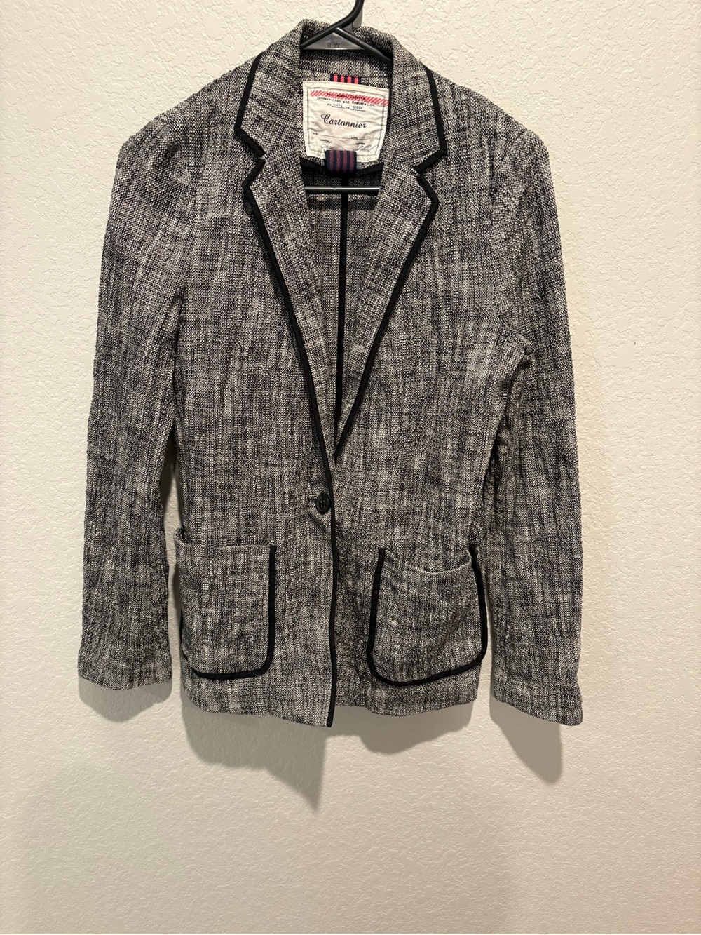 Cartonnier Anthropologie Tweed Contrast Piping Blazer Jacket, Size 4
